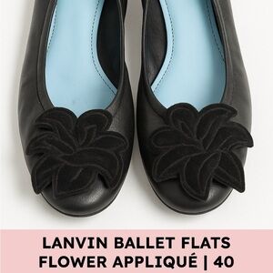 Lanvin Black Ballet Flats with Flower Appliqué